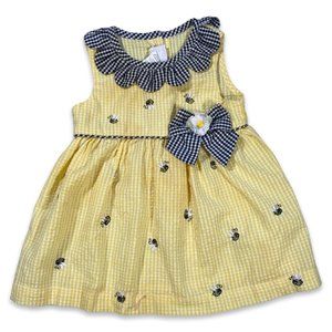 Seersucker Babydoll Dress with Bee Embroidery (18 months)